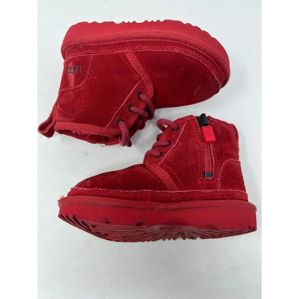 UGG Neumel‎ Boots Shoes Toddler Size 8 Red Suede Zip Ankle Sherpa Lined
